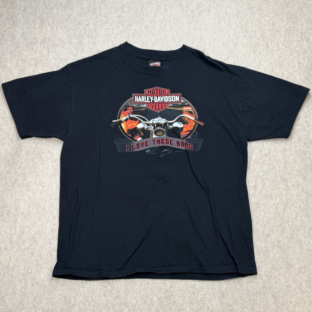 Y2K Harley-Davidson Graphic T Mens XL Black Biker Americana 2008 Moto Travel